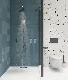 Terrazo Tile Small Bathroom Ideas, Terrazo Tile Bathroom Ideas, Blue Terrazzo Bathroom, 2021 Bathroom Trends, Bedroom Decor Fall, Academia Home Decor, Single Wide Mobile Home, Academia Home, Office Cozy