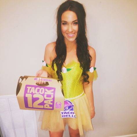 Total Sorority Move | The 33 Best Halloween Costumes Sorority Girls Wore This Year Taco Bell Costume, Taco Belle Costume, Bell Costume, Belle Halloween, Clueless Halloween Costume, Sorority Girls, Girl Group Costumes, Cheap Halloween Costumes, Belle Costume