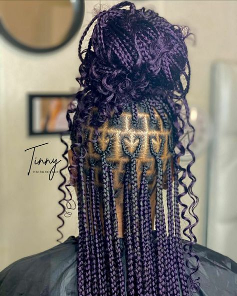 Purple Box Braids, Hair Dyed Underneath, Hair Braid Designs, Hair Braid Patterns, Knotless Braid, Black Box Braids, Hair Pattern, Purple Braids, Colored Braids