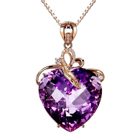 Shop, Necklaces, Pendants, Women's Amethyst(Created) Heart Cubic-zirconia Crystal Rose Gold Plated Necklace Pendant - C212N1RHY87  #Necklaces #style #Accessories #jewelry #fashion #shopping #Pendants Engagement Necklaces, Heart Shaped Pendant, Amethyst Necklace Pendant, 18k Gold Necklace, Heart Shaped Necklace, Gold Jewelry Necklace, Gold Charm Necklace, Purple Heart, Amethyst Necklace