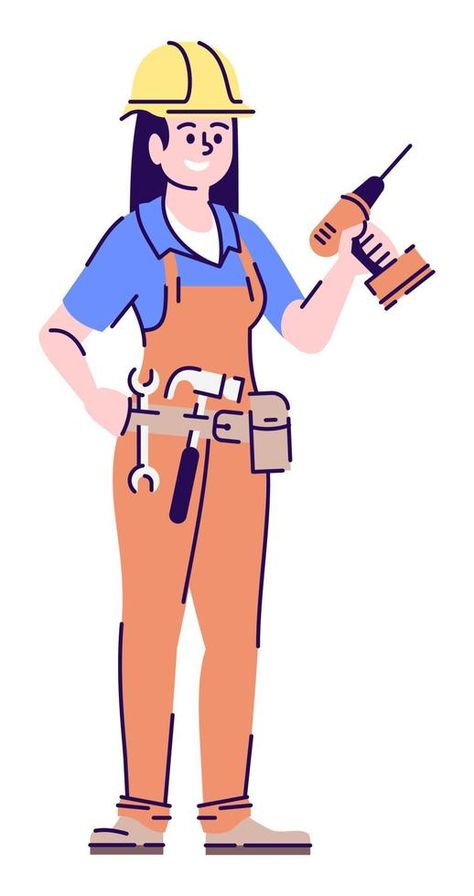 Construction worker semi flat RGB color vector illustration. Female maintenance technician holding drill isolated cartoon character on white background Modern Art Paintings Abstract, Paintings Abstract, Modern Art Paintings, Construction Worker, Yay Images, Cityscape Photos, Logo Banners, Rgb Color, Color Vector