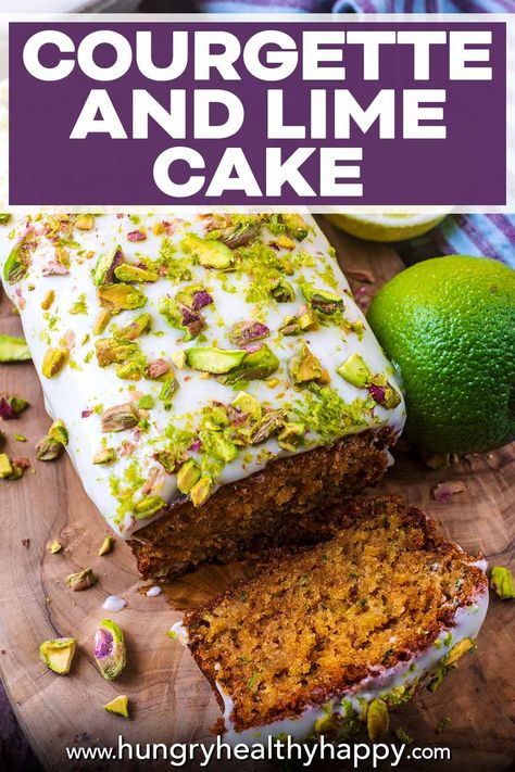 This incredibly moist courgette and lime cake is fresh and zesty and just the perfect summer cake. A great way to use up some courgettes, it's topped with a lime cream cheese frosting and crunchy pistachios. A real show stopper cake, but so easy to make in one bowl. Show Stopper Cakes, Courgette And Lime Cake, Courgette Cake Recipe, Lime Cream Cheese Frosting, Courgette Recipes, Courgette Cake, Coffee Cake Loaf, Homemade Pie Recipes, Healthy Pies