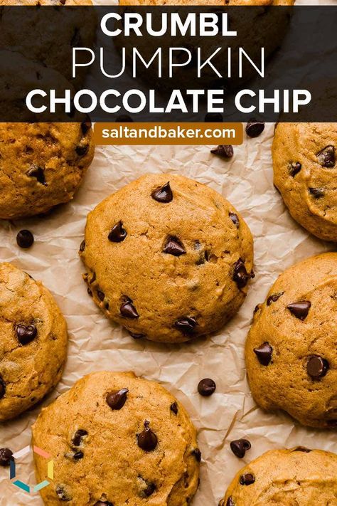 Crumbl Pumpkin Chocolate Chip Cookies have the perfect pumpkin flavor, are perfectly spiced and are studded with melty chocolate chips! This Crumbl copycat recipe is pillowy soft, moist, and will bring you back for more! Pumpkin Chocolate Chip Cookies Recipe, Pumpkin Chocolate Chip Cookies Easy, Soft Pumpkin Chocolate Chip Cookies, Pumpkin Puree Recipes, Chef Savvy, Winter Dessert, Leftover Pumpkin, Chocolate Chip Cookies Recipe, Pumpkin Chocolate Chip