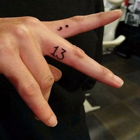 Lucky Tattoos, Number 13 Tattoos, Fingers Tattoo, Inner Finger Tattoo, Finger Tattoos Words, Girl Finger Tattoos, Cool Finger Tattoos, Micro Tattoo, Lucky Tattoo