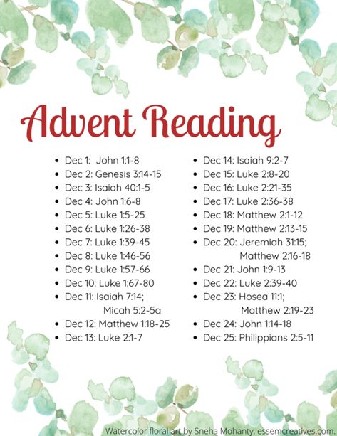 Bible Verse Advent Calendar, Reading Calendar, Advent Scripture, Advent Readings, Watercolor Floral Art, The Christmas Story, Bible Crafts For Kids, Bible Study Lessons, The Old Testament