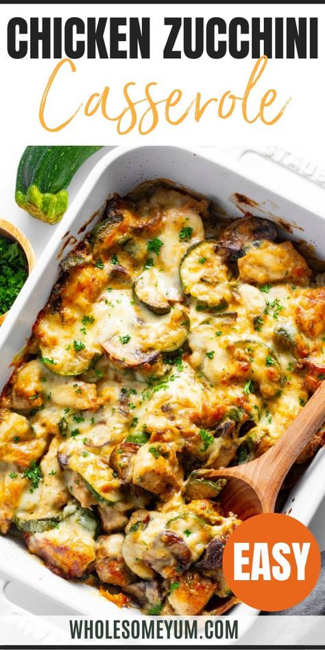 Chicken Zucchini Casserole Chicken Zucchini Recipes, Chicken Zucchini Bake, Chicken Zucchini Casserole, Healthy Chicken Casserole, Zucchini Casserole Recipes, Healthy Casserole, Healthy Casserole Recipes, Zucchini Casserole, Wholesome Yum