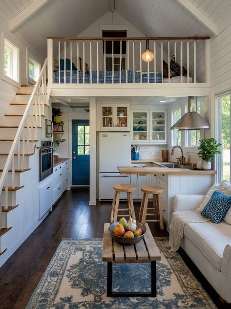 Tiny House Aesthetic Interior, Cozy Tiny Home Interior, Mini House Ideas, Cute Tiny Homes, Cute Apartments, Tiny Homes Ideas, Tiny Home Interior, Mil Suite, Inside Tiny Houses