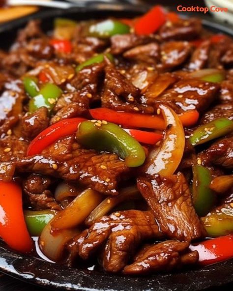 My hubby doesn't cook much but when he serves this in the kitchen, it might be his most attractive quality Peper Steak, Beef And Peppers, Pepper Steak And Onions, Chinese Beef Recipes, Beijing Beef, Asian Beef, Mapo Tofu, Chinese Cooking Recipes, Easy Chinese Recipes