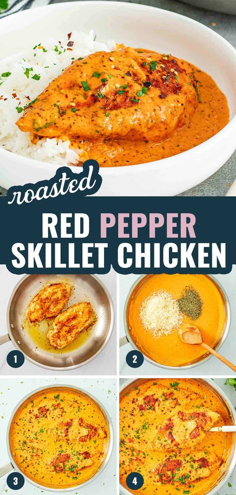 Whip up this Roasted Red Pepper Skillet Chicken for a quick, flavorful weeknight dinner! 🍴✨ #SkilletChicken #EasyDinners #RoastedRedPepperChicken Pepper Skillet, Chicken Dishes For Dinner, Capers Recipe, Stuffed Chicken Breast Spinach, Red Pepper Soup, Jo Cooks, Chicken Skillet Recipes, Caesar Salad Recipe, Sauce Chicken