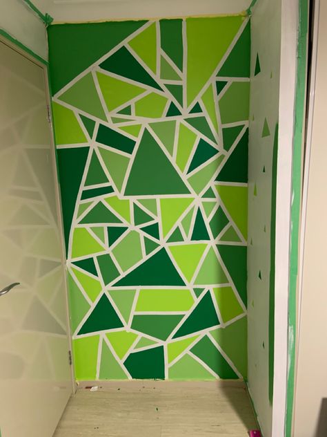 Geometric Wall Paint Green, Wooden Ladder Shelf, Design For Wall, Geometric Wall Paint, Wall Paint Patterns, Green Painted Walls, Green Accent Walls, Door Mural, House Wall Design