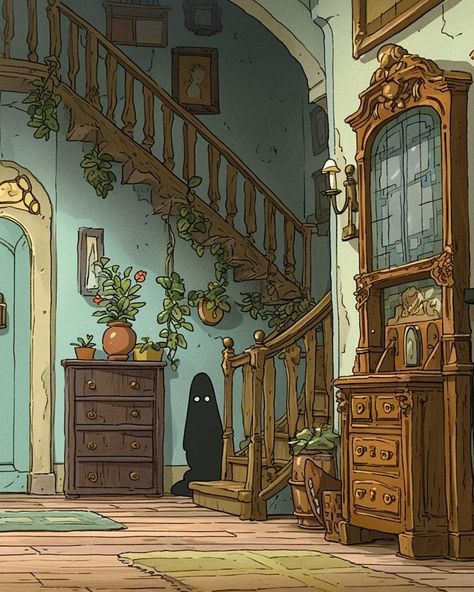 Spooky Bookshelf Drawing, Tree House Illustration Concept Art, Cozy Fantasy Art, Cozy Room Illustration, Room Design Illustration, Bedroom Design Drawing, Haunted Attic, Mystery Drawing, Haunted Room