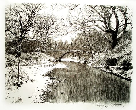 Bridge Drawing, Landscape Pencil Drawings, Pen And Ink Drawings, Bridge Wall Art, Bridge Art, Landscape Sketch, Graphite Drawings, Ink Drawings, Landscape Drawings