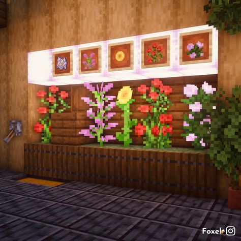 Flower Shop Interiors Minecraft, Minecraft Flowers Aesthetic, Flower Shop Minecraft Inside, Minecraft Flower Truck, Flower Builds Minecraft, Flower Store Minecraft, Plant Shop Minecraft, Minecraft Flower Cart, Flower Shop Minecraft Ideas