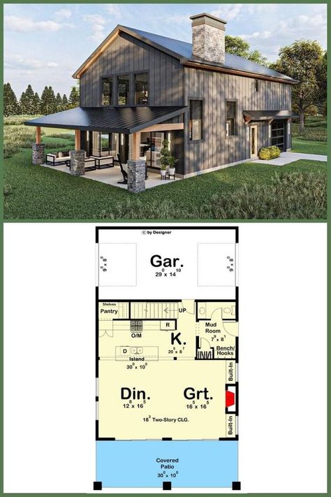 Small 2 Story Barndominium, Drive Thru Garage, 2 Story Barndominium Floor Plans, Barndominium Pictures, 2 Story Barndominium, Barndominium House, Hidden Pantry, Upstairs Loft, 2 Bedroom House Plans