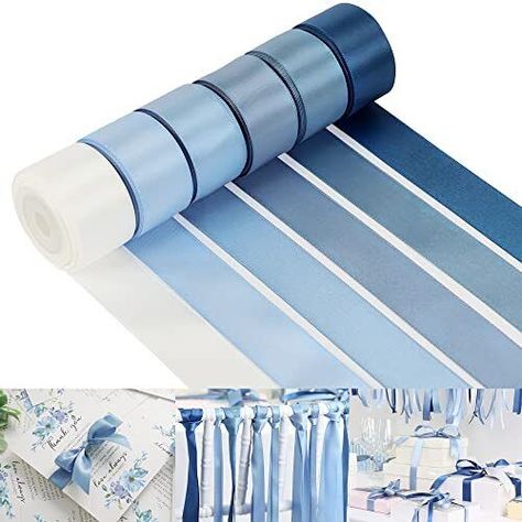 Dusty Blue Ribbon Set Double-Faced Satin Ribbon 1 inch Dusty Blue Wedding Ribbons for Flower Bouquet Wedding Bridal Shower Baby Shower Decor Hairs Gift Wrap Crafts- 6 Color X 5 Yards Each Description and features 💙 Color: Dusty Blue ribbon assortment 6 different colors--white, dusty blue, french blue, dark dusty blue, antique blue and light navy . This gradient blue color ribbon pack can be a perfect for flower arrangements, gift wrappig, dusty blue theme party decor and handmade craft project etc. 💎 Size: 1 inch wide double-faced satin ribbon, 5 yards (15 feet) each roll by the spool, 6 rolls in a pack in a paper box, total 30 yards(90 feet). Perfect size for wedding party decor, hair bows, gift wrapping, crafts and other holiday party decor. 🎁 Material: Dusty Blue ribbon pack is made Dusty Blue Theme, Blue Theme Party, Wedding Ribbons, French Blue Wedding, Blue White Weddings, Light Navy Blue, Yellow Bouquets, Blue Bridal Shower, Dusty Blue Wedding