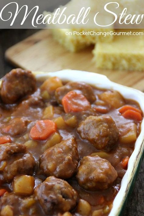 Best Recipes of 2014 - Pocket Change Gourmet Meatball Beef Stew, Meatball Stew Recipe, Cowboy Stew, Meatball Stew, Meatball Soup Recipes, Texas Cowboy, How To Cook Meatballs, Meatball Soup, Frozen Meatballs