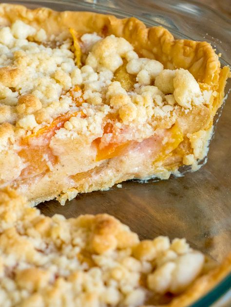 Custard Peach Pie Custard Peach Pie Recipe, Peach Custard Pie Recipes, Peach Custard, Apricot Pie, Peach Pie Recipes, Apricot Recipes, Cooking Panda, Dessert Original, Cake Mug