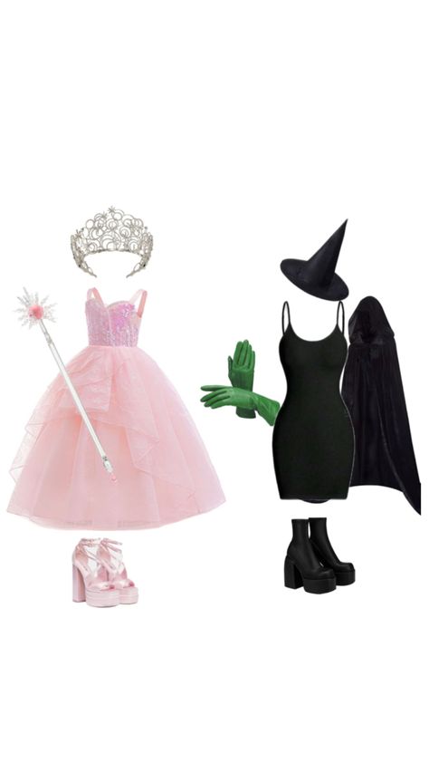 ﾟ ･ﾟ·: BY MILA & ALEXIA ｡･ﾟﾟ::  glinda & elphaba costume idea ! 💚🩷 Elphaba Costume, Glinda Costume, Halloween