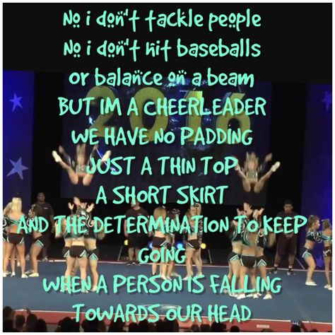 All Star Cheer Quotes, Cute Cheer Quotes, Funny Cheer Quotes, Competitive Cheerleading, Cheer Goals, Cheer Funny, Cheer Flyer, Cheer Hacks, Allstar Cheer