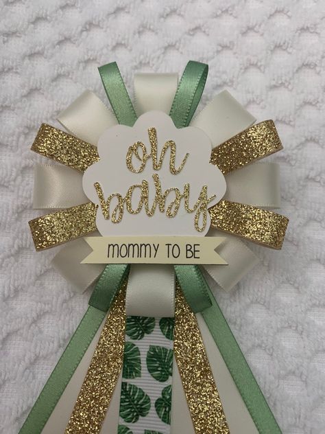 Green Baby Shower Ideas, Baby Shower Badge, Ribbon Corsage, Sage Green Baby Shower, King Josiah, Baby Shower Gender Neutral, Baby Shower Theme Decorations, Baby Shower Corsage, Jungle Baby Shower Theme