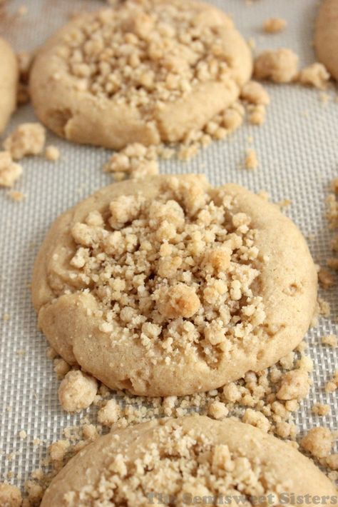 Crumb Coffee Cake Cookies Coffee Crumb Cake Cookies, Vanilla Crumb Cake Crumbl Cookie, Cookies That Go With Coffee, Crumb Cake Cookies, Last Crumb Cookies, Crumb Cookies, Copycat Cookies, Coffee Cake Cookies, Crumble Cookie Recipe