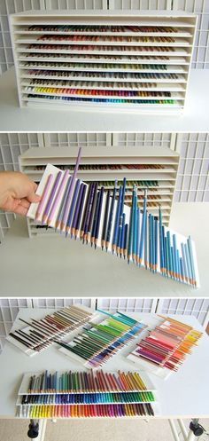 30+ Genius Pencil Organizer Ideas | momooze Pencil Storage Ideas, Drawing Organization, Pencil Organization, Copic Storage, Colored Pencil Storage, Foam Board Crafts, Art Tables, Artist Storage, Diy Marker