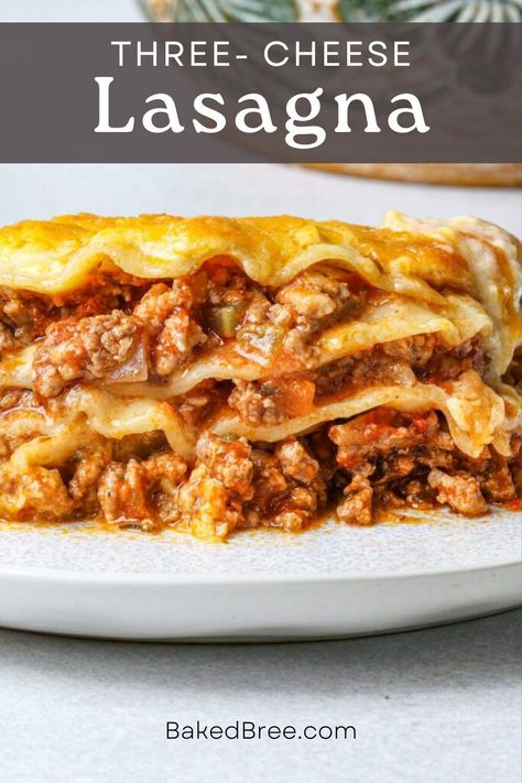 This Three Cheese Lasagna Recipe is deliciously rich and cheesy and is sure to satisfy your cravings Lasagna With Cheddar Cheese, Recipe Using Brie Cheese, Three Cheese Lasagna, Cheese Lasagna Recipe, Baked Bree Recipe, Baked Lasagna, Cheese Lasagna, Homemade Condiments, Pasta Dinners