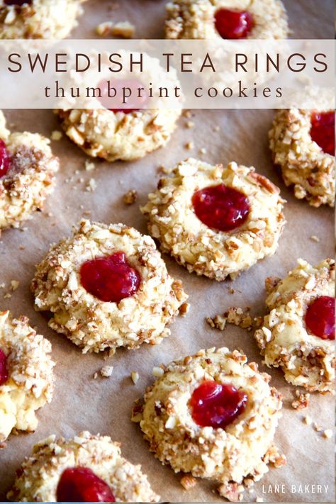 Swedish Tea Rings - Lane Bakery Walnut Thumbprint Cookies Recipe, Swedish Tea Cookies, Swedish Shortbread Cookies, Ethnic Christmas Cookies, Swedish Thumbprint Cookies, Swedish Christmas Cookies Traditional, Canadian Christmas Cookies, Short Bread Thumbprint Cookies, Baking With Jam Recipes