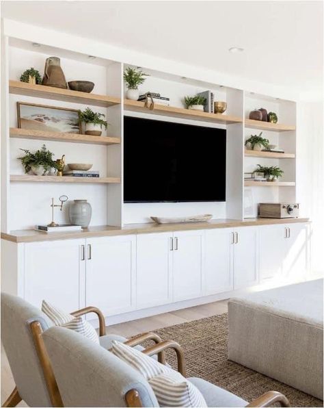 Tv Built In, Built In Entertainment Center, Built In Shelves Living Room, Basement Living, Living Room Wall Units, Living Room Built Ins, Living Room Entertainment Center, Living Room Entertainment, Diy Ikea