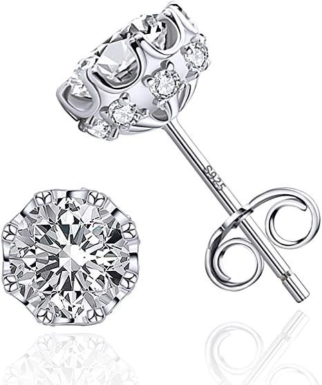 AMORAMOR & FOREVER 18K White Gold Plated Brilliant Cut Cubic Zirconia Stud Earrings For Women Men 8 Prong 8 Zirconia Sterling Silver Post Hypoallergenic CZ Stud Earrings Bridesmaids Accessories, Solitaire Earrings, Bridesmaid Accessories, Climber Earrings, Cz Stud Earrings, Stud Earrings For Women, Cz Stone, Earrings For Women, Women's Earrings