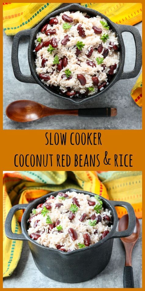 Rice And Beans Slow Cooker, Beans Slow Cooker, Caribbean Rice And Beans, Caribbean Rice, Red Beans Rice, Jamaican Rice, Rice Peas, Slow Cooker Beans, Red Beans And Rice