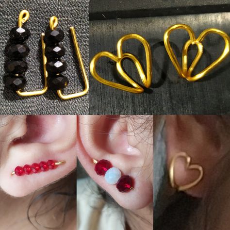 Ear Cuff Display Ideas, Diy Ear Cuff, Ear Cuff Diy, Wire Ear Cuffs, Diy Wire Earrings, Diy Jewelry Unique, Wire Jewelry Designs, Bead Charms Diy, Diy Bracelets Patterns