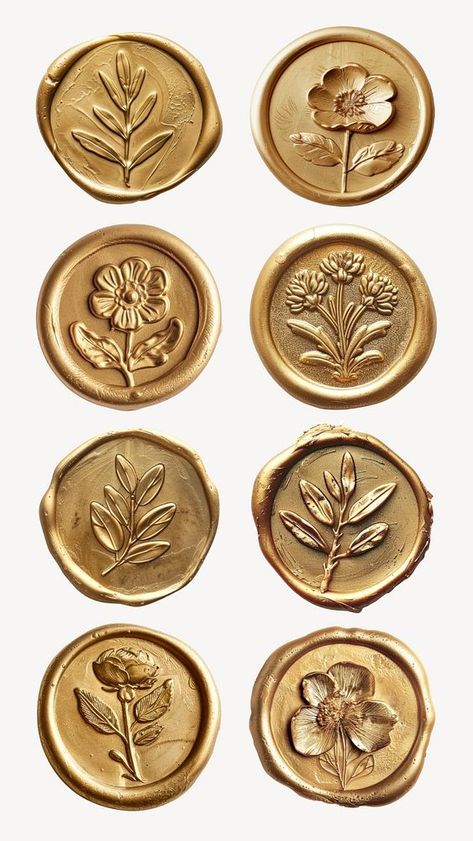 Editable gold wax seal stamp design element set | premium image by rawpixel.com / Nunny Wax Stamps Aesthetic, Wax Seal Aesthetic, Aesthetic Stamps, Vintage Gold Aesthetic, Wax Seal Stamp Design, Seal Stamp Design, Fancy Labels, Islamic Stickers, Gold Wax Seal