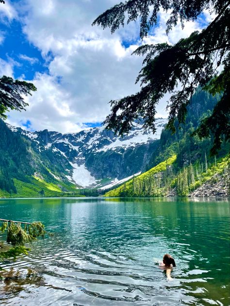 Washington, PNW, summer, lake, swimming, alpine lake, glacier lake, hiking, nature, outdoors, camping, 2023 vision board Dreamgirl Aesthetic, Pacific Northwest Summer, Camping 2023, Pnw Summer, Washington Lakes, Rainy Lake, 2023 Vision Board, Lake Swimming, Summer Backpacking