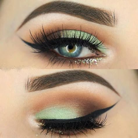 St Patricks Day Eye Makeup Ideas, Checkered Eye Makeup, Unique Eye Makeup Looks, Sage Eye Makeup, Sage Green Eye Makeup, Beach Eyeshadow, Makeup Looks Eyeshadow, Eyeshadow Makeup Looks, Mat Makeup