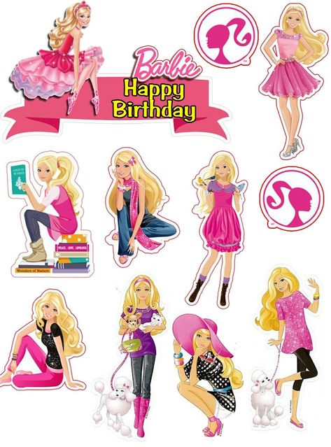 Barbie #unicornpartytheme Barbie Doll Stickers, Barbie Cake Topper Printable, Barbie Stickers Printable, Barbie Topper, Unicorn Number Cake, Barbie Cake Topper, Topper Barbie, Fondant Unicorn Cake Toppers, Diy Unicorn Cake