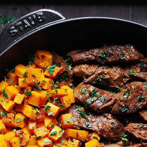 Julia | Food Blogger on Instagram: "🍠Garlic Butter Steak with Roasted Brussels Sprouts and Butternut Squash (or Sweet Potatoes, or Yams, or Carrots).🍠

👉 𝐂𝐋𝐈𝐂𝐊𝐀𝐁𝐋𝐄 𝐑𝐄𝐂𝐈𝐏𝐄 𝐈𝐍 𝐁𝐈𝐎 𝐇𝐄𝐑𝐄: @juliasalbumblog

👉 𝐎𝐫, 𝐂𝐨𝐦𝐦𝐞𝐧𝐭 STEAK 𝐭𝐨 𝐠𝐞𝐭 𝐓𝐇𝐄 𝐂𝐋𝐈𝐂𝐊𝐀𝐁𝐋𝐄 𝐑𝐄𝐂𝐈𝐏𝐄 𝐬𝐞𝐧𝐭 𝐭𝐨 𝐲𝐨𝐮𝐫 𝐃𝐌.

👉 𝐑𝐄𝐂𝐈𝐏𝐄: https://juliasalbum.com/garlic-butter-steak-brussels-sprouts-butternut-squash/" Brussels Sprouts And Butternut Squash, Brussels Sprouts And Sweet Potatoes, Butter Steak, Garlic Butter Steak, Healthier Eating, Roasted Brussel Sprouts, Brussels Sprouts, Garlic Butter, Sweet Potatoes