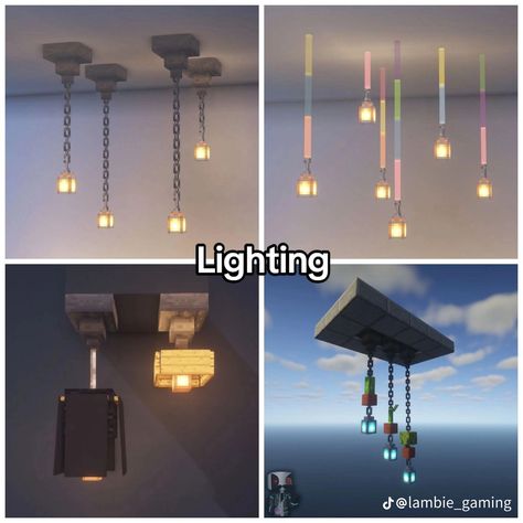 Small Minecraft Chandelier, Minecraft Outdoor Lighting Ideas, Mincraft Decor Ideas Bedroom, Minecraft Laundromat, Minecraft Castle Bedroom Ideas, Minecraft Light Fixtures, Lamp Design Minecraft, Minecraft Light Ideas Inside, Minecraft Streetlight