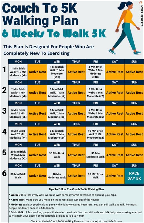 6 week Couch to 5K walking plan for beginners Couch To 5k Beginner Walking, 5k Walking Plan, Couch To 5k Walking Plan, Beginner Walking Plan, Wedding Bootcamp, Couch To 5k Beginner, Walking Plans, Beginner 5k Training Plan, From Couch To 5k