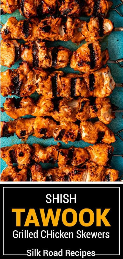 Shush Tawook Recipe, Chicken Shish Tawook Recipe, Silk Road Recipes, Shush Tawook, Chicken Shish Kebab Recipe, Turkish Chicken Kebab Recipe, Chicken Tawook Recipe, Shish Taouk Marinade, Tawook Chicken