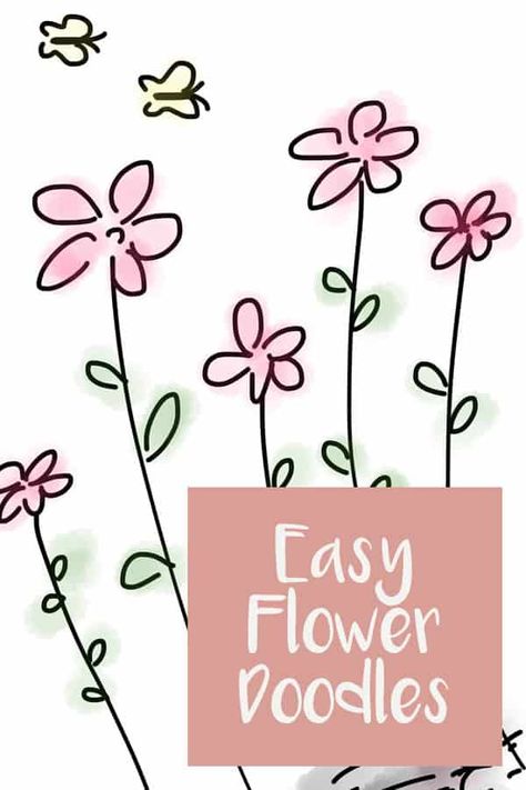 So many cute flower doodling ideas - watch the video tutorials and download the free printable worksheet How To Draw Simple Flowers Doodles, Doodle Art For Beginners, Easy Flower Drawings, Doodle Videos, Drawing Ideas List, Easy Drawings For Kids, Art Videos Tutorials, Sketch Notes, Bullet Journal Doodles