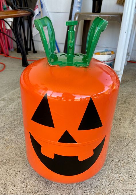 Propane Halloween Decorations, Propane Tank Pumpkins Diy, Helium Tank Repurpose, Repurpose Helium Tank, Freon Tank Diy Projects, Helium Tank Pumpkin, Gas Can Pumpkins, What To Do With Old Propane Tanks, Gas Can Jack O Lantern Diy