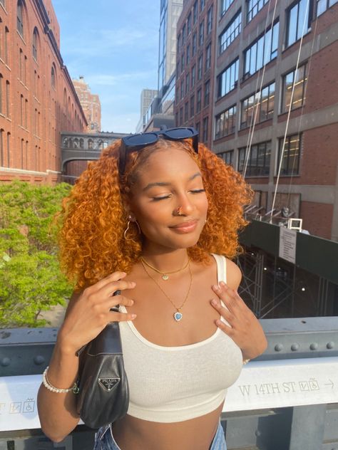 Natural Ginger Black Women, Orange Dyed Hair Black Women, Ginger Hair Black Women Curls, Ginger Hair And Black Eyebrows, Honey Blonde Ginger Hair Black Women, Black Ginger Woman, Ginger Black Women Hair, Ginger On Light Skin Black Women, Ginger Hair Fits