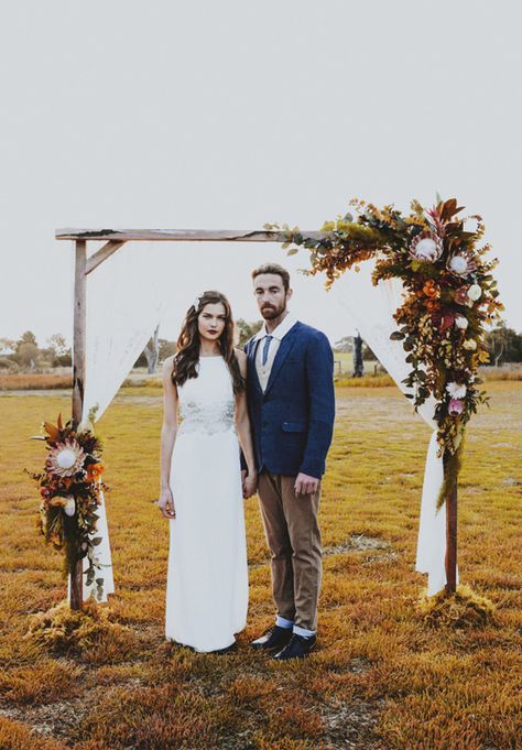 NATIVE BLOOMS - Hello May. Wow! Fall Wedding Arches, Wedding Arbors, Rustic Boho Wedding, Backdrop Decor, Wedding Arbour, Wedding Arches, Boho Wedding Decorations, Diy Wedding Flowers, Ceremony Arch