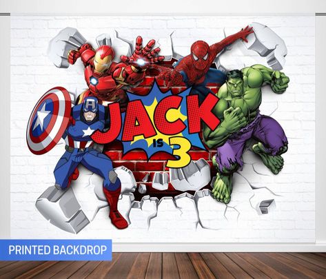 Marvel Backdrop, Avengers Backdrop, Spiderman Birthday Party Ideas, Backdrop Sizes, Lucky Art, Hulk Birthday, Marvel Party, Ironman Spiderman, Tiger Birthday