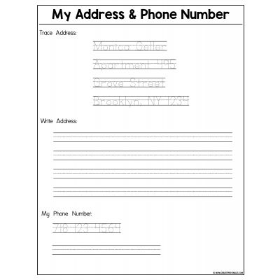 CreatePrintables - My Address & Phone Number Pre-k Writing, Elementary Printables, Kindergarten Names, Name Tracing Worksheets, Abc Phonics, Name Tracing, Teacher Craft, Writing Area, Number Tracing