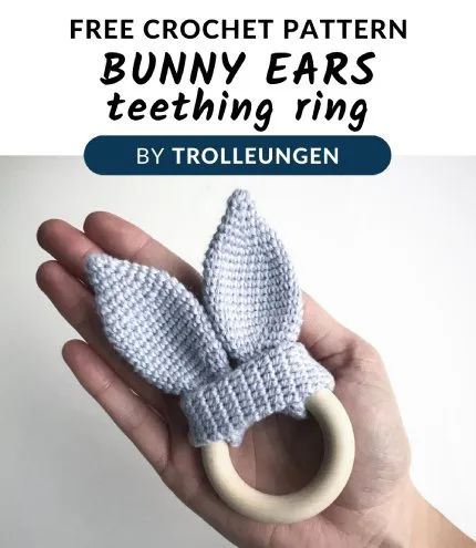 Crochet Bunny Ears, Teething Ring Pattern, Bunny Ear Teething Ring, Duck Lovey, Crochet Pattern Bunny, Crochet Fish, Easter Crochet Patterns, Puff Stitch, Teething Ring