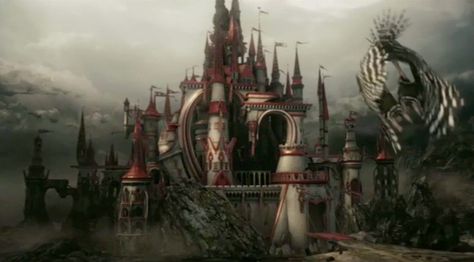 The Red Queen's castle. Alice In Wonderland Animated, Alice In Wonderland Diy, Castle Drawing, Alice In Wonderland Aesthetic, Alice Liddell, Alice Madness Returns, Alice Madness, Game Concept Art, Red Queen