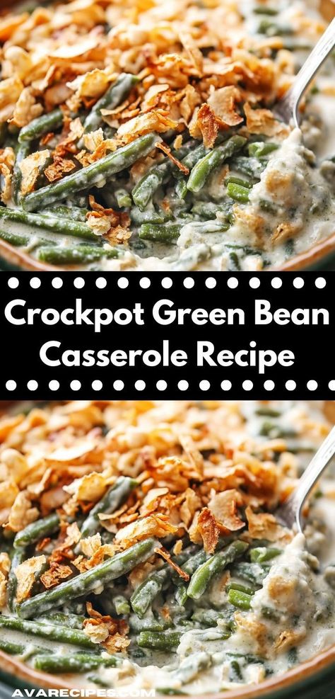 Craving comfort food that everyone loves? This easy Crockpot Green Bean Casserole combines fresh green beans with rich flavors, creating a family-friendly dish that's perfect for holiday gatherings or casual dinners alike. Crockpot Green Bean Casserole, Fresh Green Bean Casserole, Crockpot Green Beans, Green Bean Casserole Crock Pot, Slow Cooker Green Beans, Green Bean Casserole Recipe, Beans In Crockpot, Green Bean Casserole Easy, Slow Cooker Casserole