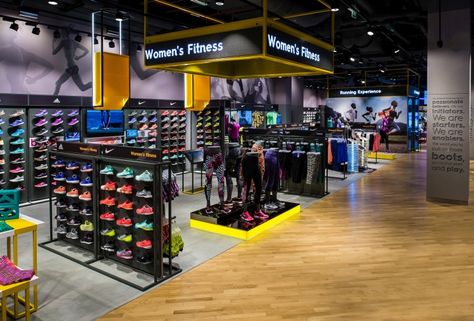 Sun & Sand Sports Store by Green Room, Dubai – UAE » Retail Design Blog Shoe Store Design, Sportswear Store, Clothing Store Design, Store Design Boutique, Store Interiors, Shop Layout, Green Room, Retail Store Design, Retail Design Blog